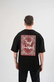 Unisex Bisiklet Yaka Baskılı Oversize T-Shirt - Siyah - 2