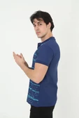 Erkek Yakalı Slim Fit Pike Çizgili T-Shirt - Mavi - 3