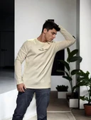 Unisex Bisiklet Yaka Uzun Kollu T-Shirt - Beyaz - 2
