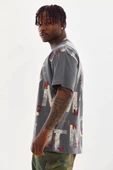 Unisex Baskılı Oversize T-Shirt - Füme - 4