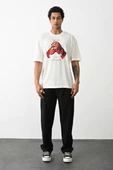Unisex Baskılı Oversize T-Shirt - Beyaz thumbnail 3
