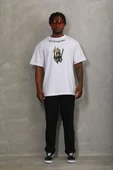 Unisex Oversize Baskılı Bisiklet Yaka T-Shirt - Beyaz - 4