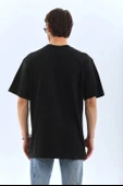 Unisex Oversize Taşlı Bisiklet Yaka T-Shirt - Siyah thumbnail 2