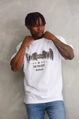 Unisex Baskılı Oversize T-Shirt - Beyaz - 6