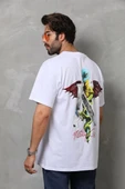 Unisex Bisiklet Yaka Baskılı Oversize T-Shirt - Beyaz thumbnail 7