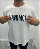 Unisex Bisiklet Yaka Katlanan Baskılı T-Shirt - Beyaz thumbnail 2