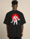 Unisex Bisiklet Yaka Baskılı Oversize T-Shirt - Siyah thumbnail 2