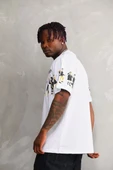 Unisex Bisiklet Yaka Baskılı Oversize T-Shirt - Beyaz thumbnail 5