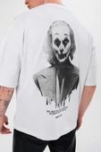 Unisex Bisiklet Yaka Baskılı Oversize T-Shirt - Beyaz thumbnail 2