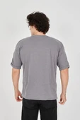 Unisex Jakar Kumaş Rahat Kol T-Shirt - Gri - 3