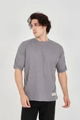 Unisex Jakar Kumaş Rahat Kol T-Shirt - Gri - 1
