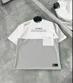 Unisex Torba Cep Detaylı  Parçalı T-Shirt - Gri thumbnail 1