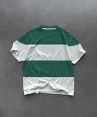 Unisex Bisiklet Yaka Parçalı T-Shirt - Yeşil thumbnail 1