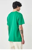 Unisex Düz Biskilet Yaka Oversize T-shirt - Yeşil thumbnail 2