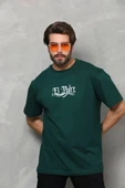 Unisex Bisiklet Yaka Baskılı Oversize T-Shirt - Yeşil - 2