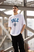 Unisex Bisiklet Yaka Baskılı Oversize T-Shirt - Beyaz - 2