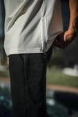 Unisex Yandan Fermuarlı Parçalı T-Shirt - Beyaz - 3