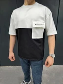 Unisex Torba Cep Detaylı  Parçalı T-Shirt - Siyah thumbnail 1