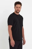 Unisex Düz Biskilet Yaka Oversize T-shirt - Siyah thumbnail 2