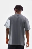 Unisex Bisiklet Yaka Baskılı Oversize T-Shirt - Gri - 7