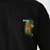 Unisex Bisiklet Yaka Baskılı Oversize T-Shirt - Siyah thumbnail 4