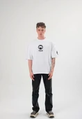 Unisex Bisiklet Yaka Baskılı Oversize T-Shirt - Beyaz thumbnail 2