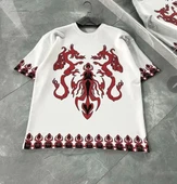 Unisex Bisiklet Yaka Baskılı Oversize T-Shirt - Beyaz thumbnail 1