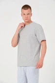 Unisex Düz Biskilet Yaka Oversize T-shirt - Gri thumbnail 1