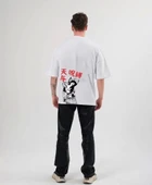 Unisex Bisiklet Yaka Baskılı Oversize T-Shirt - Beyaz thumbnail 2