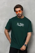 Unisex Bisiklet Yaka Baskılı Oversize T-Shirt - Yeşil - 5