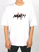 Unisex Bisiklet Yaka Baskılı Oversize T-Shirt - Beyaz thumbnail 1