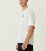 Unisex Bisiklet Yaka Baskılı Oversize T-Shirt - Beyaz thumbnail 2