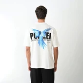 Unisex Bisiklet Yaka Baskılı Oversize T-Shirt - Beyaz thumbnail 5