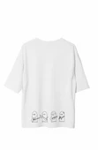 Unisex Bisiklet Yaka Baskılı Oversize T-Shirt - Beyaz thumbnail 2