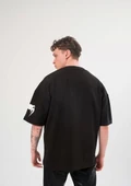 Unisex Bisiklet Yaka Baskılı Oversize T-Shirt - Siyah thumbnail 4