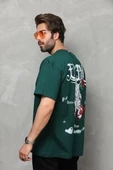 Unisex Bisiklet Yaka Baskılı Oversize T-Shirt - Yeşil - 7