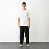 Unisex Bisiklet Yaka Baskılı Oversize T-Shirt - Beyaz thumbnail 2