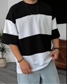 Unisex Bisiklet Yaka Parçalı T-Shirt - Siyah thumbnail 1