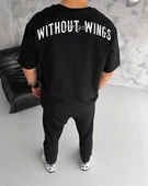 Unisex Bisiklet Yaka Baskılı Oversize T-Shirt - Siyah thumbnail 3