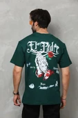 Unisex Bisiklet Yaka Baskılı Oversize T-Shirt - Yeşil - 3