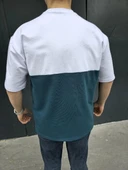 Unisex Torba Cep Detaylı Parçalı T-Shirt - Lacivert thumbnail 4