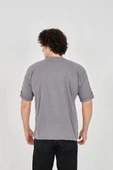 Unisex Jakar Kumaş Rahat Kol T-Shirt - Gri thumbnail 3