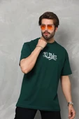 Unisex Bisiklet Yaka Baskılı Oversize T-Shirt - Yeşil - 6