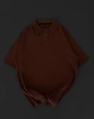 Yakalı Patlı Kısa Kol T-shirt - Kahverengi thumbnail 2