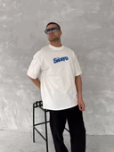 Ön ve Arka Baskılı Oversize Bisiklet Yaka T-shirt- Beyaz thumbnail 3