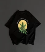 Ön ve Arka Baskılı Oversize Bisiklet Yaka T-shirt- Siyah - 1