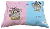 Clasy Ranforce %100 Pamuk 2 Adet Yastık Kılıfı Genç/Çocuk Baykuş Desenli Pembe-Mavi - 1