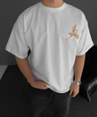 Ön ve Arka Baskılı Oversize Bisiklet Yaka T-shirt - Beyaz thumbnail 2