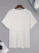 20/1 Penye Compack Palmiye Baskılı Oversize Bisiklet Yaka Kısa Kol T-shirt - Beyaz thumbnail 4