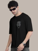 Erkek Baskılı Oversize T-shirt - Siyah thumbnail 3